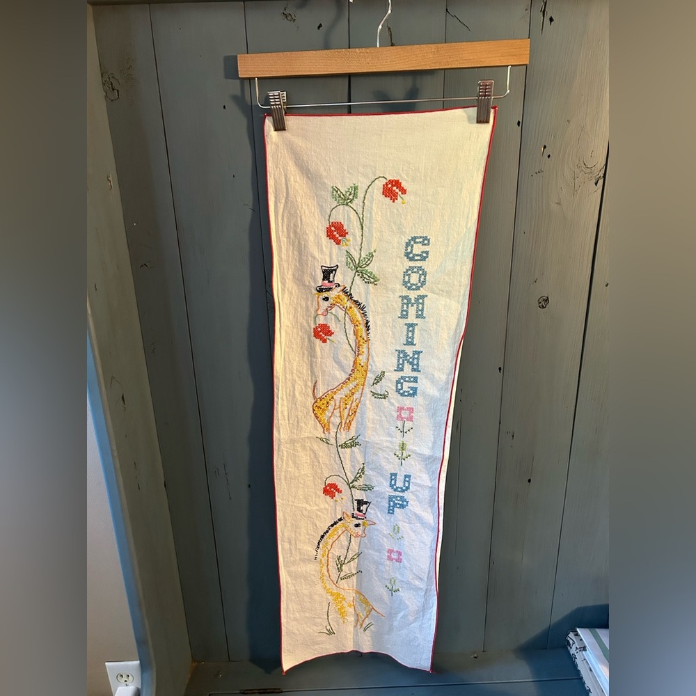 Vintage Hand Embroidered Wall Hanging with Floral Design Table or Dresser Scarf